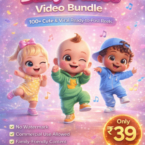 AI animation baby dance video bundle cover image showing cute dancing babies with ₹39 price and Byte2pdf.in branding